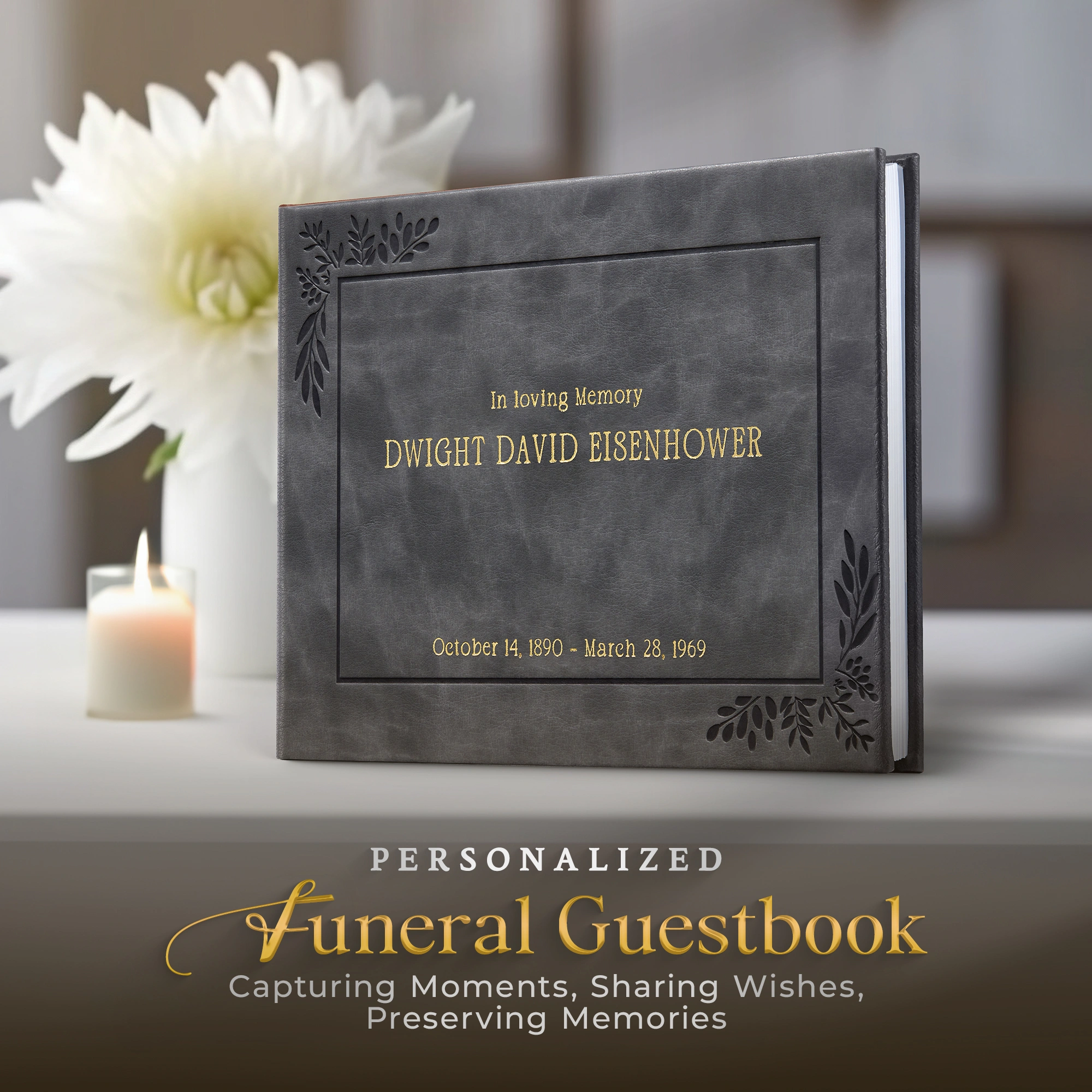 Personalized Funeral Guest Book - Charcoal hover